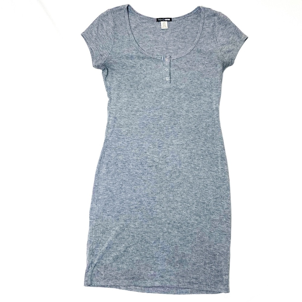 FASHION NOVA Gray Short Sleeve Ribbed Mini Dress L
